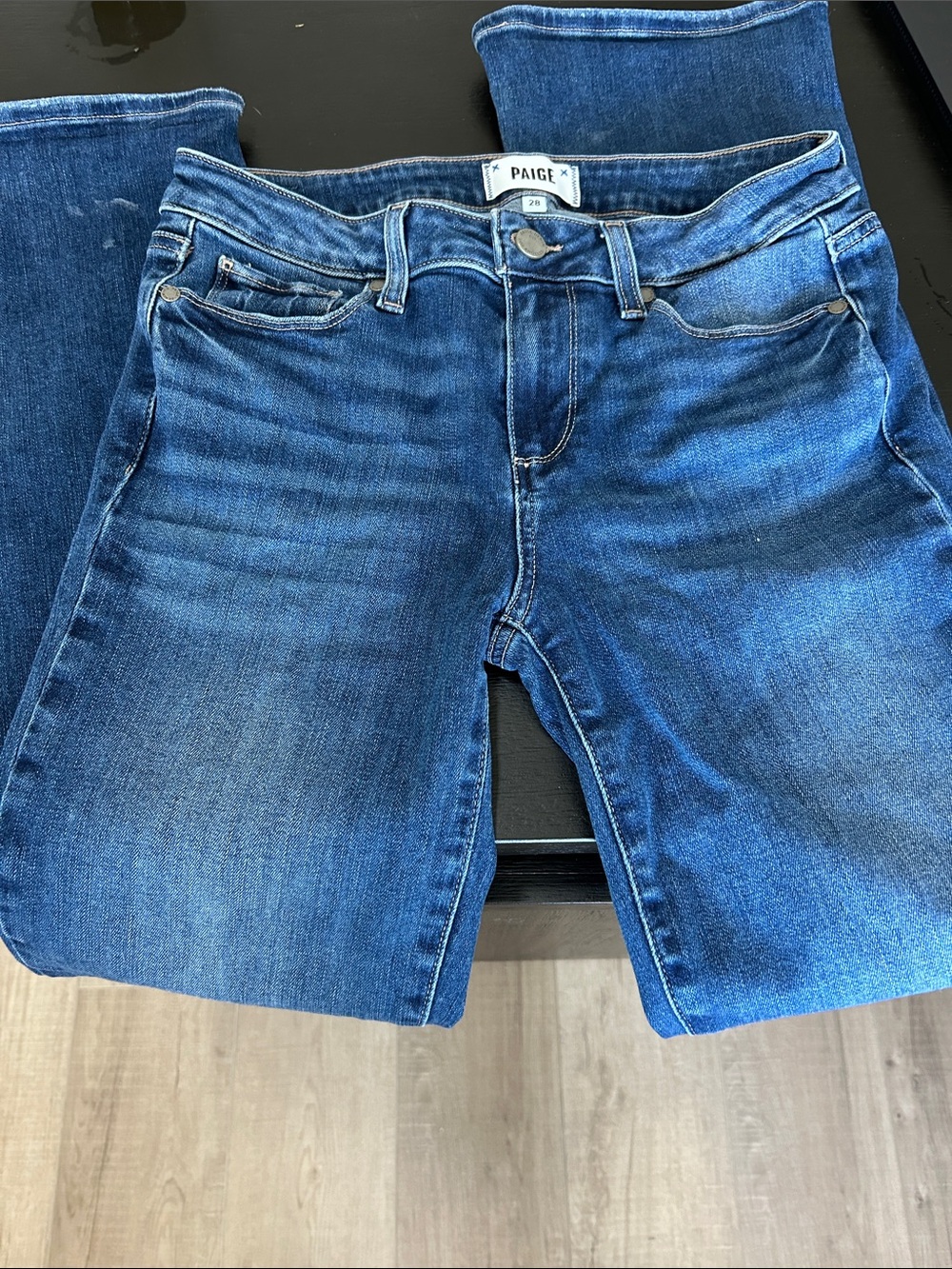 PAIGE Straight Leg Jeans in Medium Blue Wash